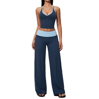 Nouvel ensemble de yoga en Spandex/Nylon brossé, design color-block à col licou, taille haute élastique, séchage rapide, longueur intégrale