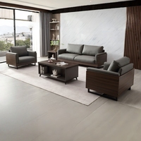 Ensemble de canapés de bureau modernes en cuir à trois places, sectionnels, pour réception, avec table basse et base en acier inoxydable