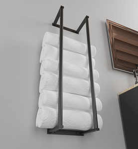 ราวแขวนผ้าสแตนเลสแบบติดผนัง, ชั้นวางของในห้องน้ำสีดำแบบติดด้วยตัวเอง, พร้อมราวแขวนผ้า - Product Image 3