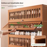Meuble à chaussures haut de gamme en bambou, design moderne, pour entrée, couloir extérieur étroit, étagère à chaussures multi-niveaux avec portes