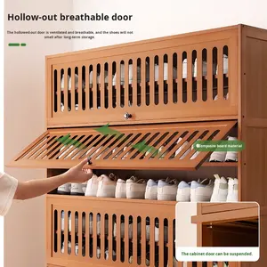 خزانة أحذية فاخرة من الخيزران بتصميم عصري للمدخل، رف أحذية ضيق متعدد الطبقات للأماكن الخارجية والممرات - Product Image 4