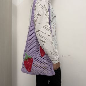 Borsa a mano con Design alla ciliegia alla moda da donna a maglia con grande borsa a tracolla leggera all'uncinetto per la spiaggia <span class=keywords><strong>o</strong></span> la gita <span class=keywords><strong>estiva</strong></span> - Product Image 1