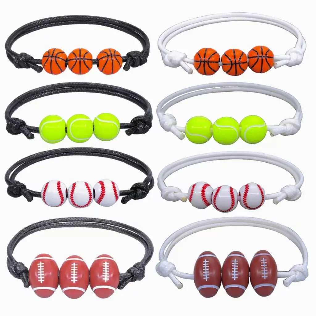 Explosive Basketball Baseball Bracelet Wax Wire Braided Softball Tennis Rugby Football Bracelet Sports Hand Jewellery