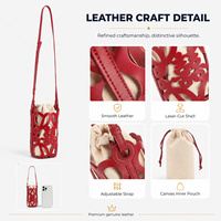 Sac seau pour femme en cuir découpé au laser, mini pochette à cordon, sac à main avec bandoulière réglable, 4 couleurs, vente en gros, personnalisation OEM, direct usine