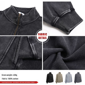 Sudadera de Hombre con Cierre YKK, Cuello Alto, Lavada y Desgastada, con Parches, de Algodón Puro de 430 Gramos, para Otoño - Product Image 6