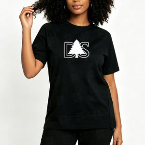 Camiseta Personalizada para Mujer, de Alta Elasticidad, con Spandex, Corte Holgado, Dobladillo Asimétrico, Impresión Digital de Alta Calidad, Negra, Clásica, Estilo Raglán - Product Image 3