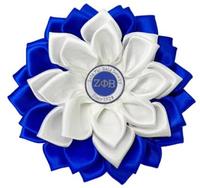 Center LOGO peut être personnalisé à n'importe quel Design Zeta Phi Beta 1920 personnalisé bleu blanc Satin broches épaule Corsage fleur broche