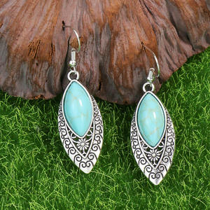 Ensemble collier et boucles d'oreilles en alliage plaqué argent et howlite turquoise, forme goutte d'eau, style bohème chrétien pour femme, vente en gros - Product Image 4