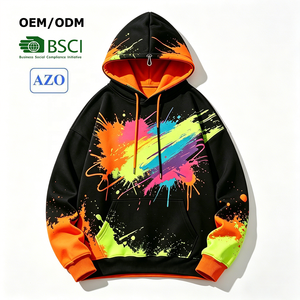 Customization Hand Drawn Drawstring French Terry Boxy Vintage 450GSM Screen Print Black Pockets Zip Street wear Hoodies for Men - Product Image 1