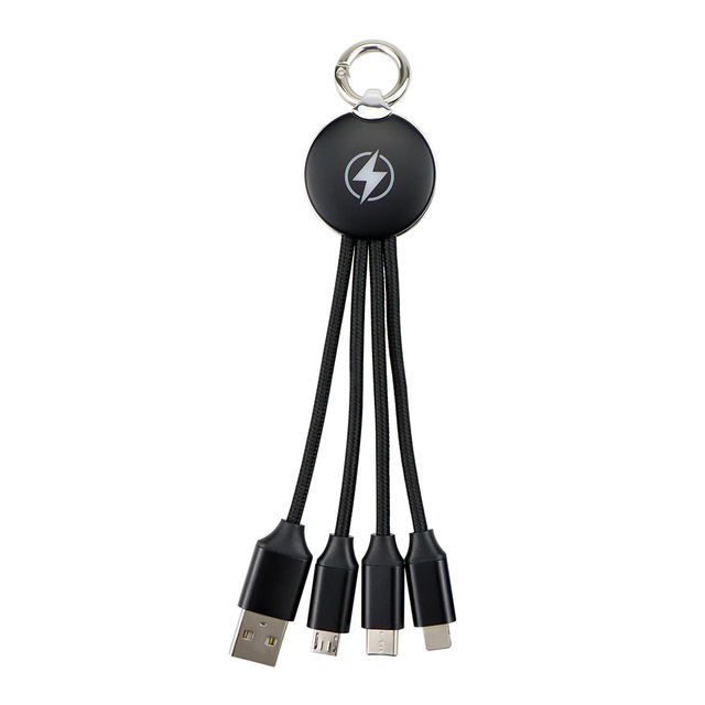 Lighting Logo 3-in-1 Multi-Functional Keychain Data Cable Portable TPE Jacketed Charging Wire Weaved One to Three Gift