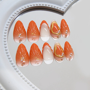 30 pièces/boîte, ongles pressés, décoration <span class=keywords><strong>orange</strong></span>, faux ongles artificiels, matériau ABS, réutilisables, faux ongles complets, design pré-conçu - Product Image 3