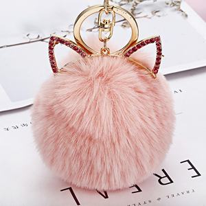 Llaveros de peluche con orejas de gato, lujosos, con pompón de piel, regalo para niñas, accesorios para bolso, llavero para coche - Product Image 5