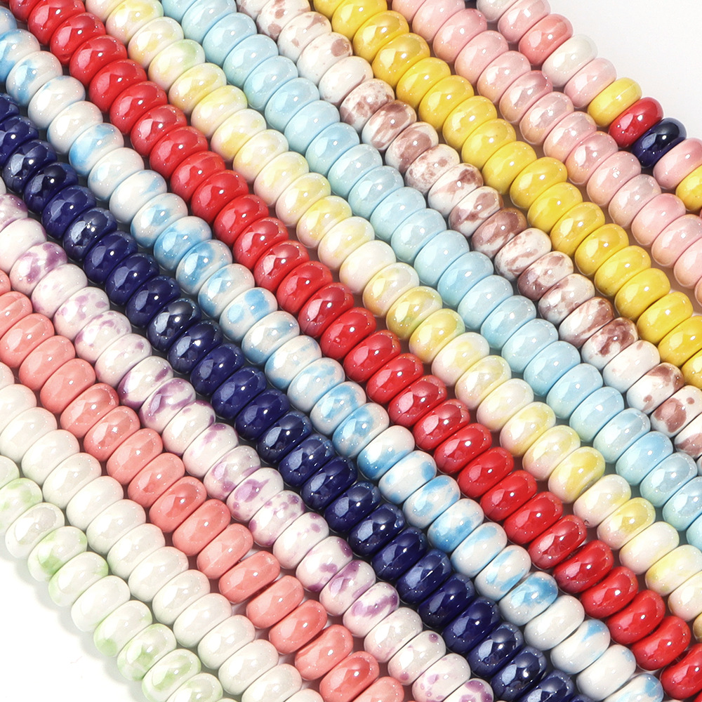 Wholesale 9x5mm Handmade Colorful Ceramic Oblate Beads for DIY Jewelry and Craft Accessories