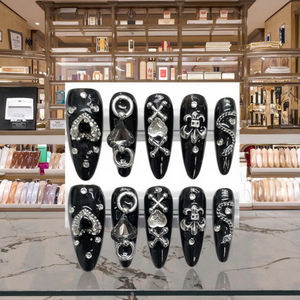 Uñas Postizas de Estilo Gótico Gyaru Hechas a Mano de Tokyo Dark <span class=keywords><strong>Glam</strong></span>, Uñas Falsas Negras de Estilo Punk con Diseños 3D - Product Image 6