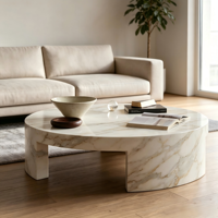 Table basse de luxe en marbre blanc. Base Courbe Minimaliste Moderne, Surface Polie, Étanche. pour la chambre à coucher, la salle de bain, le salon