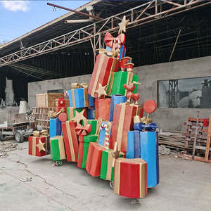 Décoration de Noël géante en fibre de verre de 4 m, boîte cadeau en fibre de verre, centre commercial, parc, place, festival, décoration extérieure peinte - Product Image 3