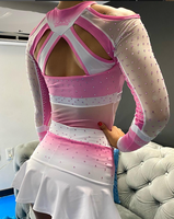 Uniformes de pom-pom girls à manches longues pour adolescentes Jupe rose pom-pom girl Taille personnalisée Imprimé Rhinestone Spandex