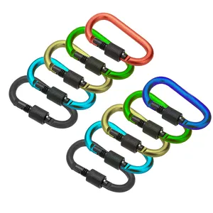D形铝合金登山扣，带螺旋锁，用于徒步旅行和露营