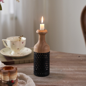 Tempat lilin kayu sederhana pedesaan, penyangga lilin logam dan kayu elegan untuk Natal Paskah pernikahan dan interior rumah pertanian - Product Image 2