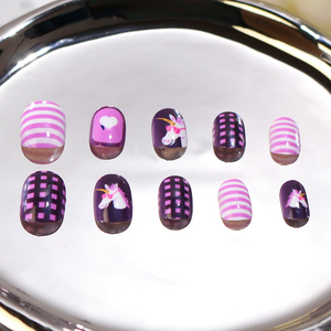<span class=keywords><strong>Uñas</strong></span> postizas de marca privada, color morado, bonitas, para niñas, cortas, ovaladas, de ABS, pre-encoladas, para niños de 8 a 9 años, diseños geniales de unicornios - Product Image 3