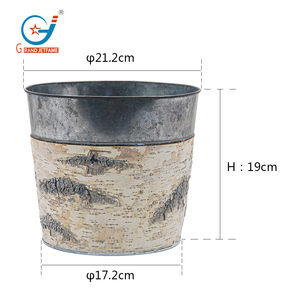 Vente directe 1.4 gallons <span class=keywords><strong>en</strong></span> <span class=keywords><strong>bois</strong></span> naturel écorce de bouleau recouvert de jardinière galvanisée <span class=keywords><strong>Pots</strong></span> de fleurs faits à la main pour jardin d'arrière-cour - Product Image 3