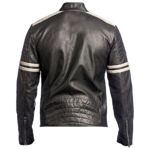 Veste de moto réversible en cuir véritable écologique pour homme Daizha Sports, col montant, fermeture éclair, coupe classique - Product Image 4