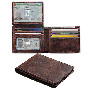 Portefeuille en cuir véritable pour homme, marron café, plusieurs emplacements pour cartes, fenêtre d'identification, style rétro, cuir Crazy Horse - Product Image 1
