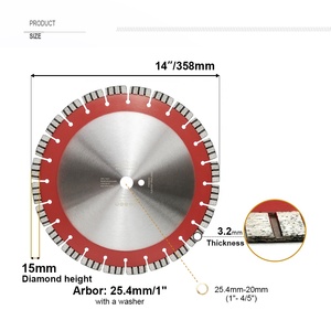 Lame de scie à segments professionnelle de 14'' de diamètre (358 mm) soudée au laser pour la découpe du marbre et du béton - Product Image 3