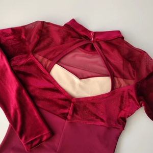 2024 mới hợp thời trang bán hàng nóng Hoàng Gia nhung đỏ phụ nữ cô gái dài tay Áo cao cổ múa ba lê leotards - Product Image 4