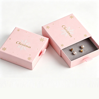Boîte à tiroir rigide rose personnalisée avec impression dorée de Noël et insert en feutre, boîte coulissante en gros
