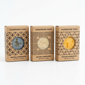 Caja de Jabón de Papel Kraft Natural Personalizable y Reciclable con Arte <span class=keywords><strong>Abstracto</strong></span> de Sol y Montaña para Jabón Orgánico - Product Image 5