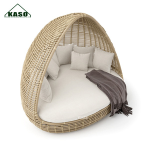 Sofá de Ratán para Jardín, Tumbona de Playa con Toldo, Cama Redonda para el Borde de la Piscina, Cama Bali para Tomar el Sol, Cabaña, Cama de Día para Exteriores - Product Image 2