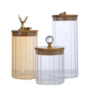 Barattolo da tè con <span class=keywords><strong>testa</strong></span> di <span class=keywords><strong>cervo</strong></span> a strisce anello di vetro barattolo di conservazione per la buccia di mandarino snack accessori da cucina in legno per il campeggio - Product Image 5