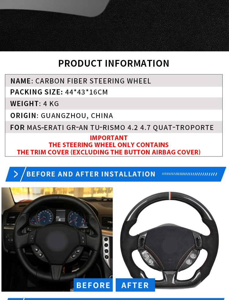 Steering Wheel Racing Wheel C Carbon Fiber for Maserati Grancabrio Grantu-rismo 4.2 4.7 2004-2011 Quattroporte Custom Alcanta-r
