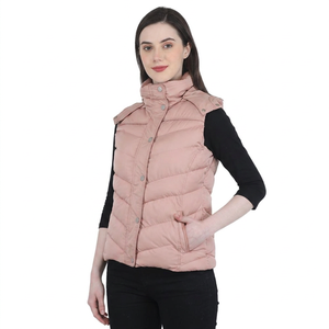 Chaleco Acolchado Rosa para Mujer, Cuello Alto, Cierre de Cremallera, Impermeable, Cortavientos, Ropa Exterior Informal, Largo Regular, Frente Sólido - Product Image 1
