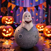 Ornement en résine Ghost Moon - Décoration d'Halloween originale et effrayante pour la maison, lampe de chevet pour bureau, utilisation en intérieur