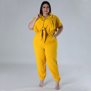 Conjunto de dos piezas <span class=keywords><strong>con</strong></span> pantalones holgados <span class=keywords><strong>elegantes</strong></span>, Top corto <span class=keywords><strong>con</strong></span> cordones para mujer, conjuntos de talla grande, ropa de calle para mujer gorda, conjuntos de talla grande para mujer - Product Image 4