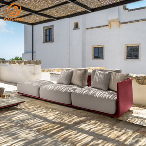 Set di Divani Sezionali da Esterno Moderni e Geometrici, Mobili da Patio in Stile Box <span class=keywords><strong>Blu</strong></span> Navy Intenso con Cuscini Color Crema e Pouf Rotondi - Product Image 2