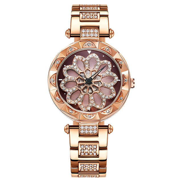Women's Fashion Quartz Watch with Rotating Dial Luminous Hands Stainless Steel Band Alloy Case Seiko Movement