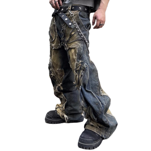 <span class=keywords><strong>Jeans</strong></span> Personalizados 2024 Estilo Y2K, Desgastados, con Flecos, Holgados, Tipo Cargo, con Bolsillos, para Hombre y Mujer - Product Image 2