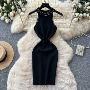 <span class=keywords><strong>Robe</strong></span> midi élégante en tricot fin pour femmes, sans manches, en dentelle, pour l'été - Product Image 2