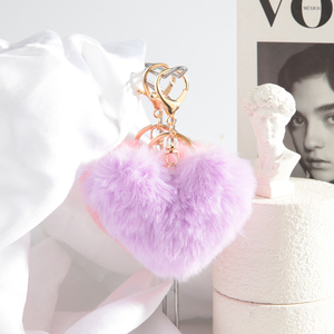 Tùy Chỉnh Màu Sắc Trái Tim Sang Trọng Keychain Lông Fluffy Móc Chìa Khóa Pom Poms Keyring Cho Phụ Nữ Túi Xách Túi Mặt Dây Chuyền - Product Image 4