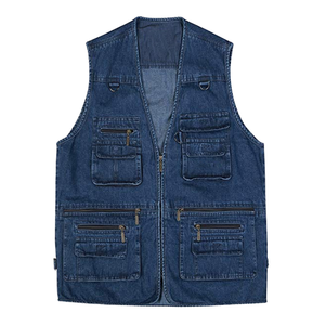 Customized New Arrival High Quality Vintage Wash <b>Denim</b> <b>Vest</b> <b>Jacket</b> Zipper Japan Style V-Neck Windproof Anti-Wrinkle Autumn Men's - Product Image 1