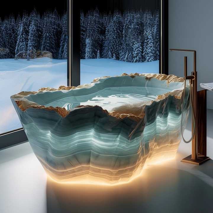Jade Glowing Bathtub & Natural Jade Italian Marble