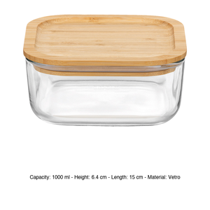 <b>Container</b> Quadro with Lid Bamboo Frigoverre Bormioli <b>Glass</b> 1 l 15 x 6.4 h cm Catering Supplies Wholesale Restaurant Supplies - Product Image 3