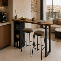 Table de bar à café décorative moderne avec rangement, plateau en bois, structure en acier, design étroit pour la maison, le salon et l'appartement
