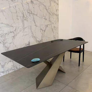 Table à manger ovale de haute qualité, luxueuse, grande, 8 places, <span class=keywords><strong>Greenstar</strong></span> GS2138, pieds en acier inoxydable, plateau en céramique, marbre, résine - Product Image 6