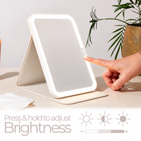 Miroir de voyage cosmétique de haute qualité avec lumières LED, design pliable en cuir PU, personnalisé, CRI 90, recharge USB, 600 mAh, pour la maison et le bureau