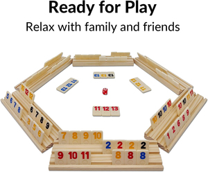 Juguete familiar, juegos de mesa clásicos, portátiles, 6 jugadores, 160 <span class=keywords><strong>Rummy</strong></span> Tiles, <span class=keywords><strong>juego</strong></span> de cubo de viaje con 6 soportes para azulejos, estuche - Product Image 2