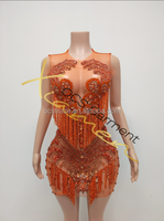 Kain Polyester Sutra Cetak Sablon MF Mesh Transparan Dia Ballroom Stage Dancerwear Biru Rumbai Berlian Imitasi Kristal Seksi